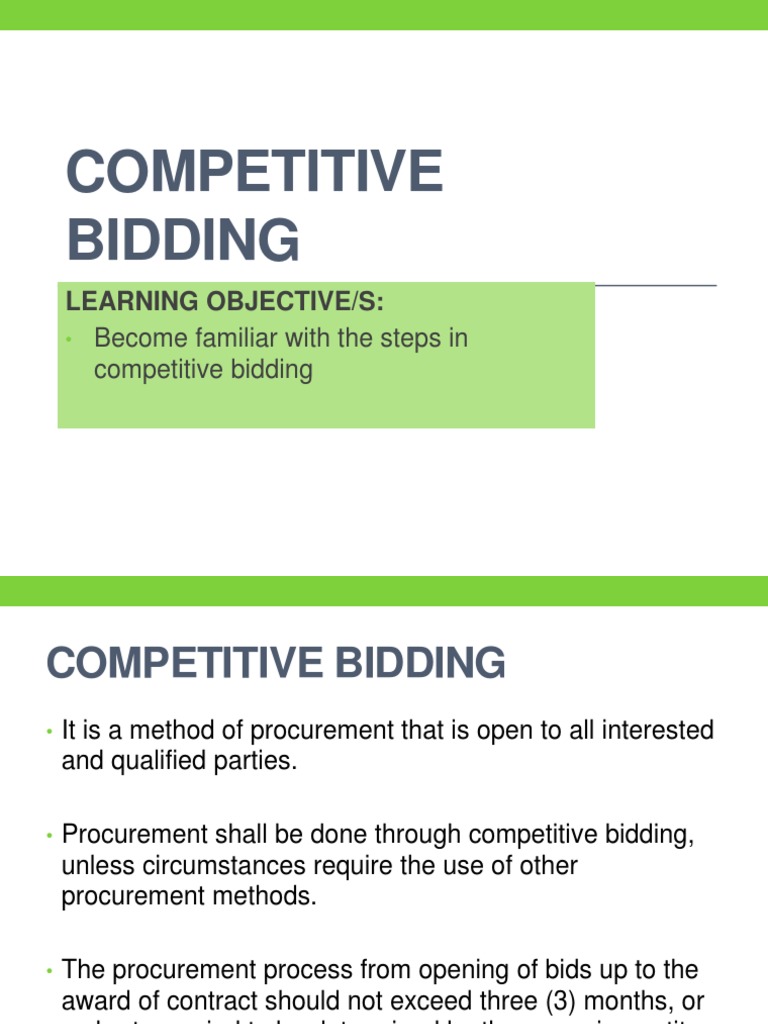 Competitive Bidding Process Overview | PDF | Procurement | Common Law