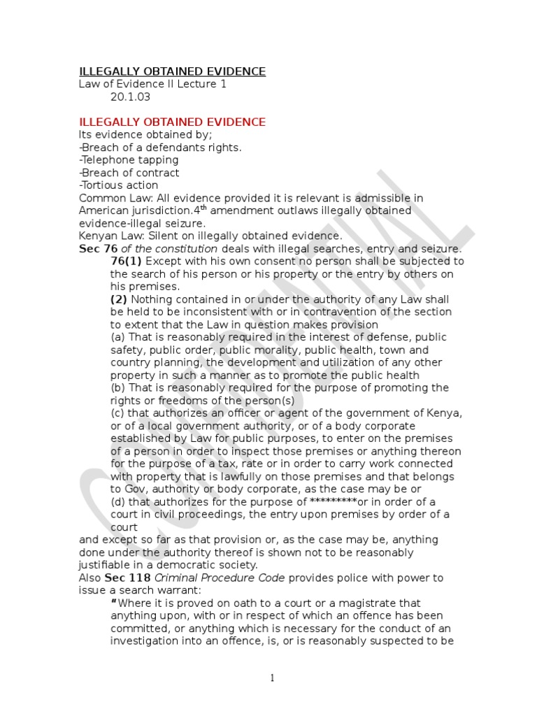 Law Lecture: Illegally Obtained Evidence | PDF | Search And Seizure ...