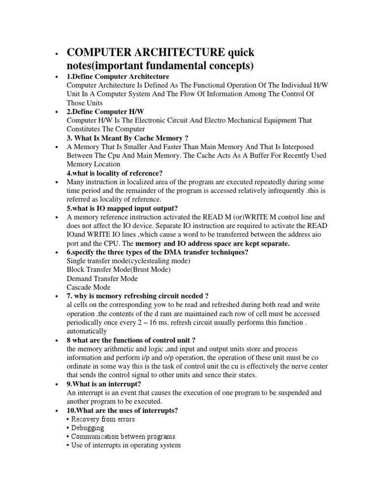 Computer Architecture Quick Notes | Download Free PDF | Input/Output ...