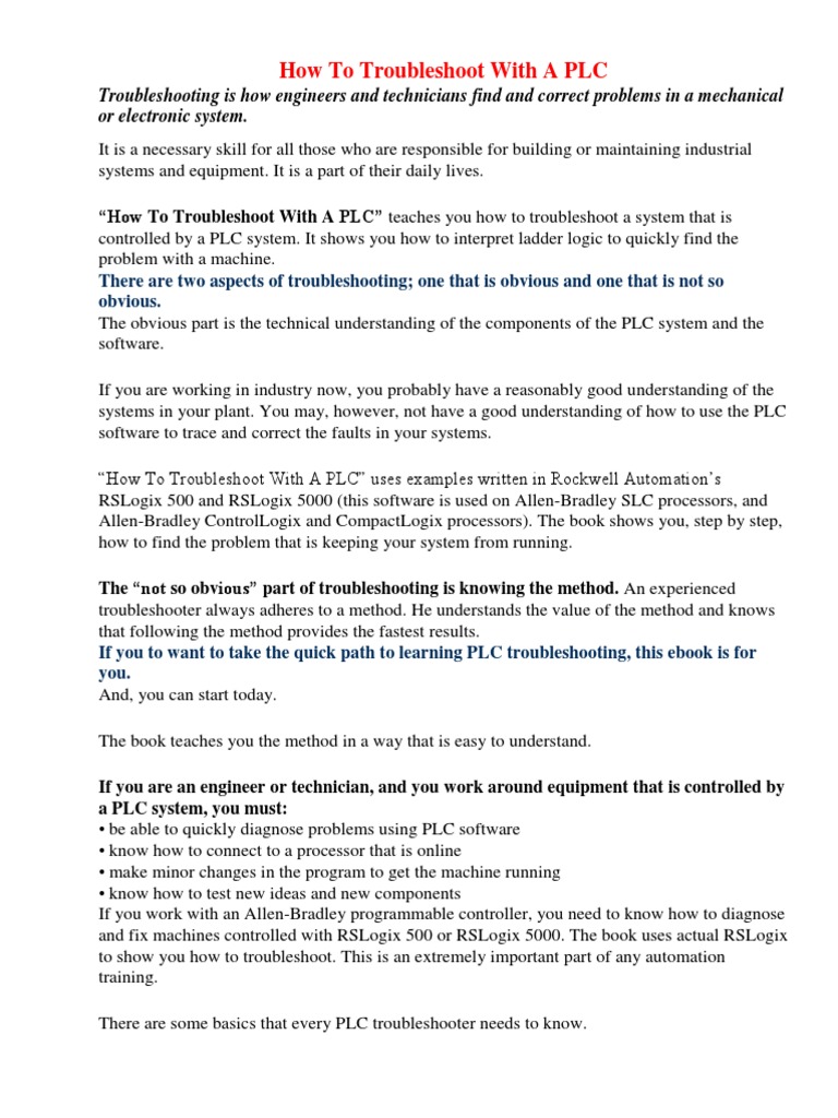 How To Troubleshoot With A Plc Pdf Troubleshooting Programmable