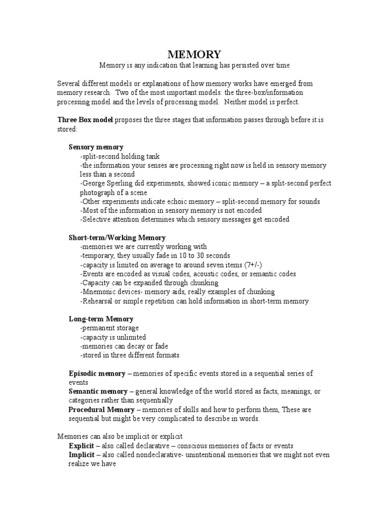 AP Psyhology Study Guide Chapter 9 - Memory | PDF
