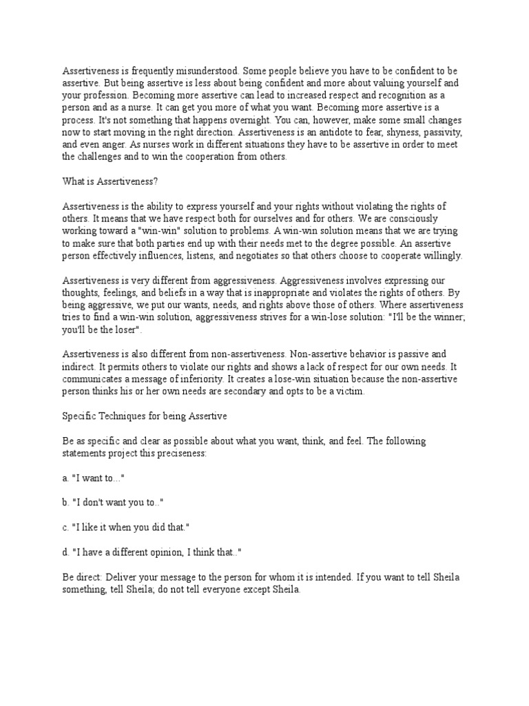 Assertiveness Tips for Nurses | PDF | Aggression | Psychological Concepts
