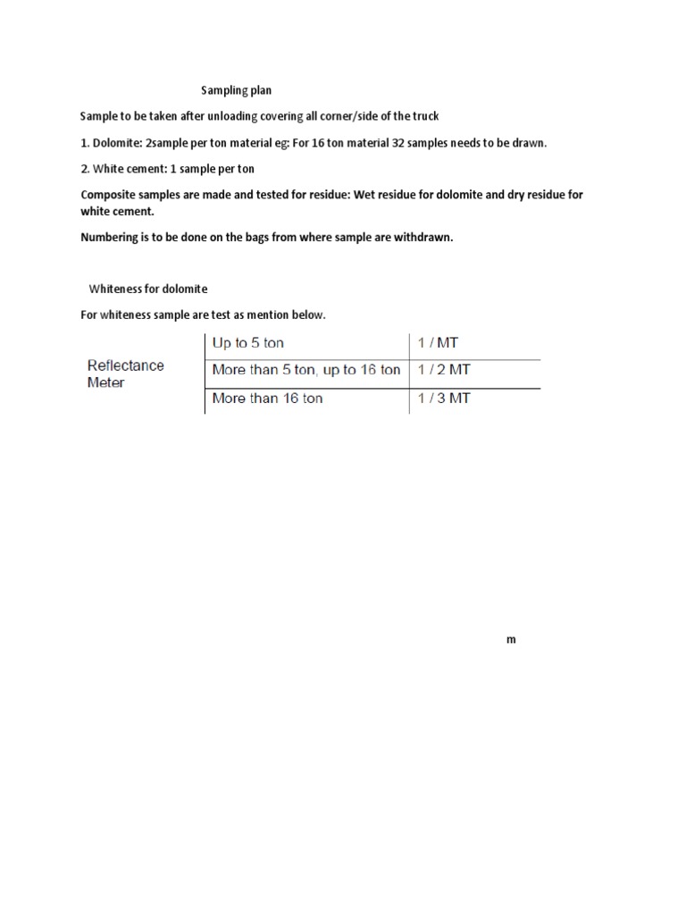 Sampling Plan for Dolomite and White Cement | PDF | Technology ...
