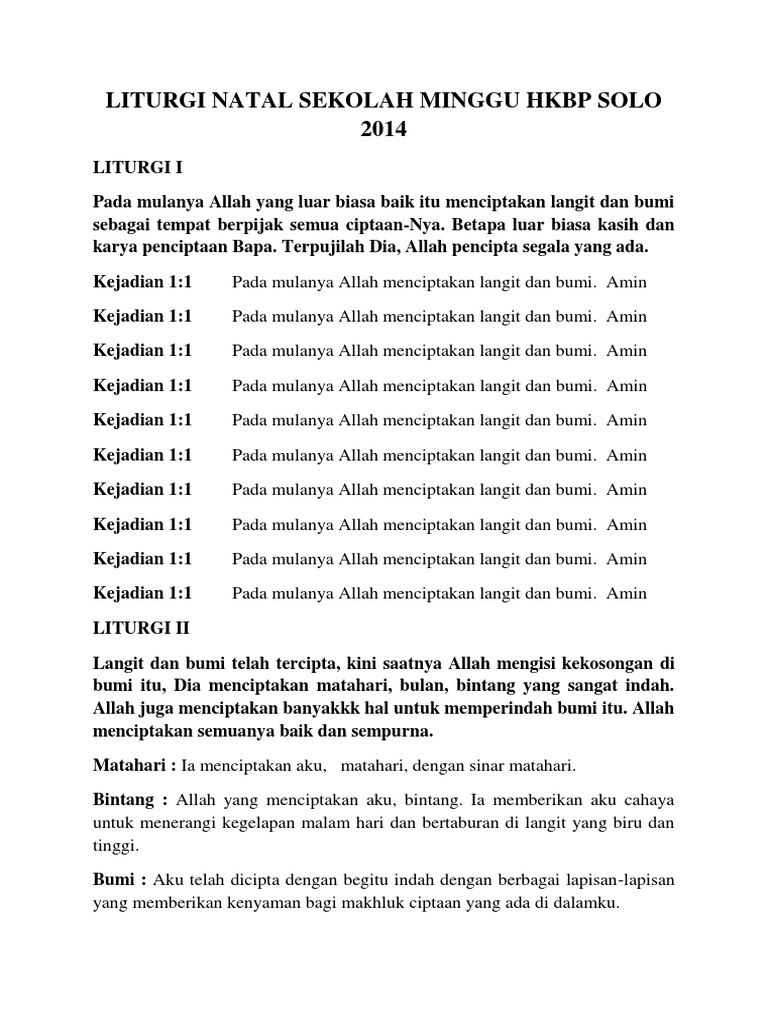Liturgi Natal Sekolah Minggu Hkbp Solo 2014