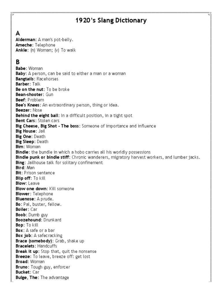 1920s Slang Dictionary Overview | PDF | Violence