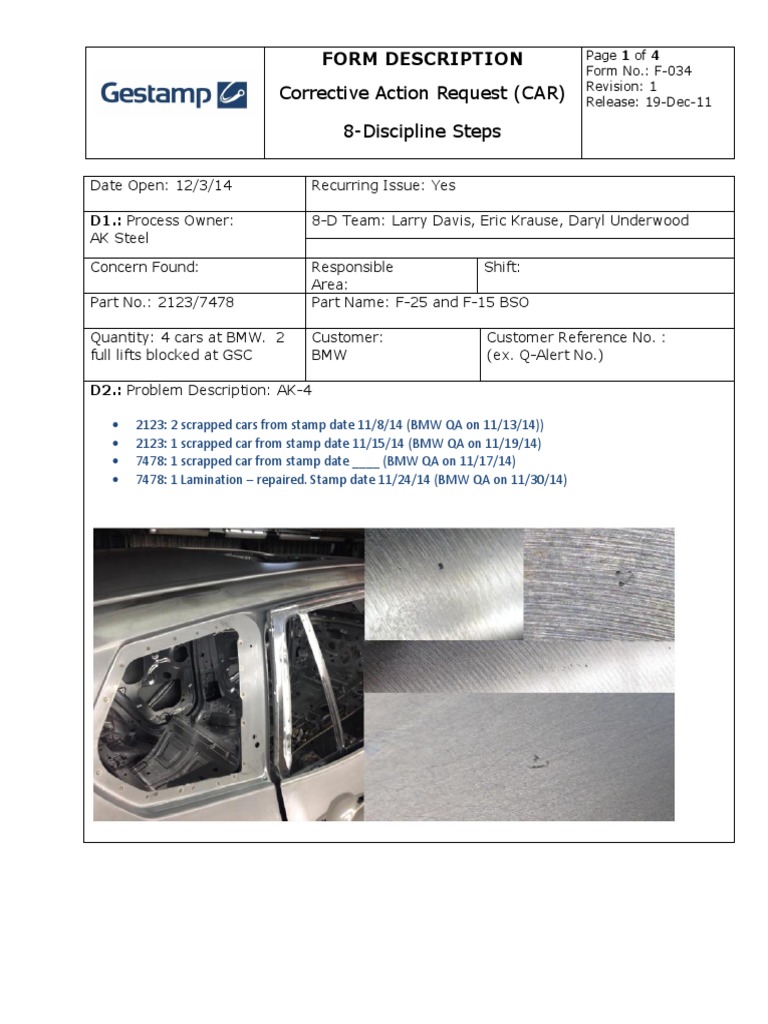 Corrective Action Request CAR 8D Process | PDF | Business