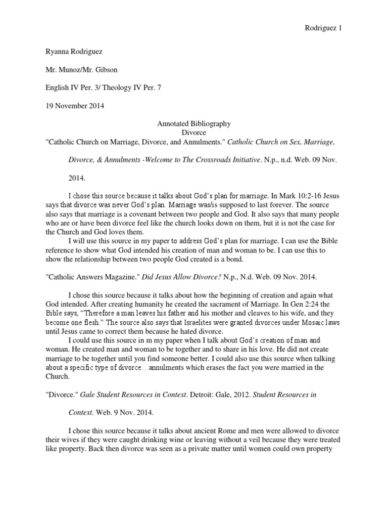 Annotated Bibliography PDF Divorce Marriage