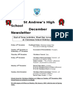 ST Andrew's High School December Newsletter: End of Term Activities, Final Day Arrangements & Christmas School Holidays