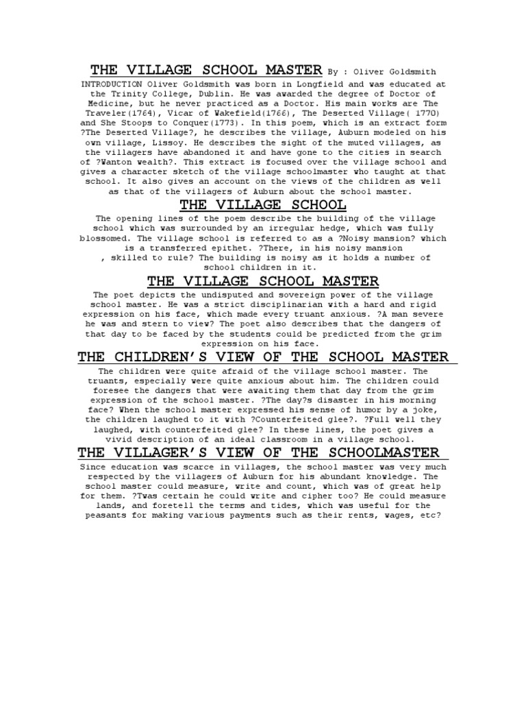 The Village School Master Fiction Literature