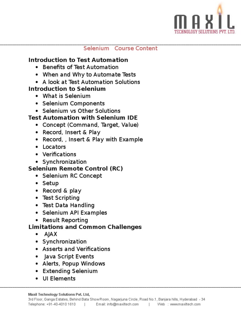 Selenium Test Automation Course Outline | PDF | Business | Computers