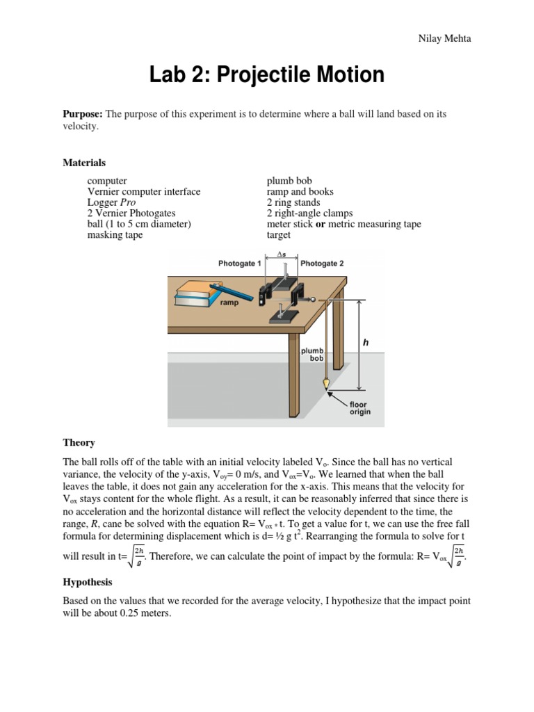 Lab 1 projectile motion pdf velocity experiment