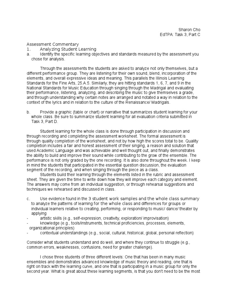 edtpa task 3 part c Educational Assessment Learning
