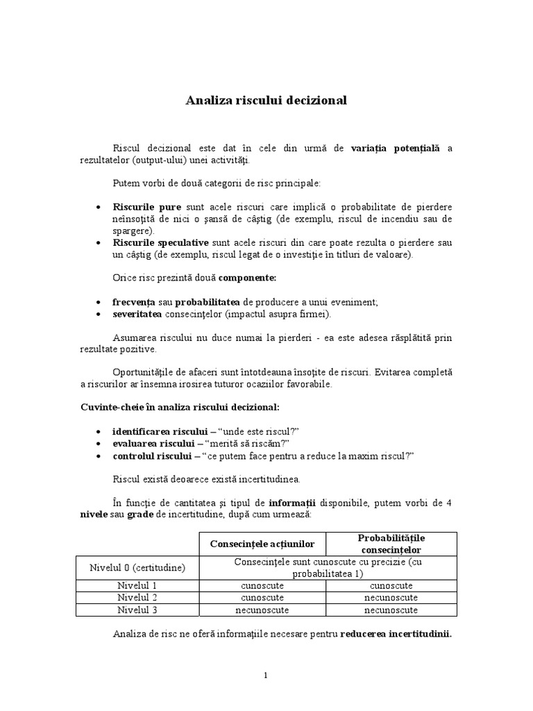 Analiza Riscului Decizional | PDF