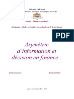 Asymétrie d'Information Et Décision en Finance