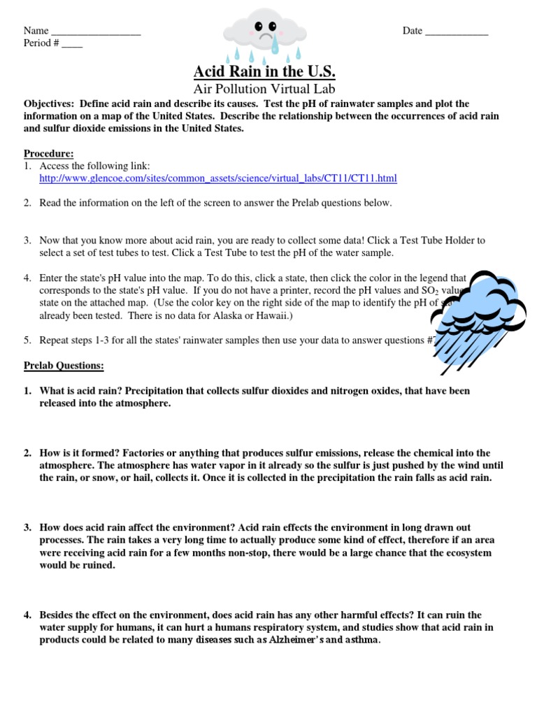 worksheet Ph And Acid Rain Worksheet acid rain virtual lab worksheet air pollution rain