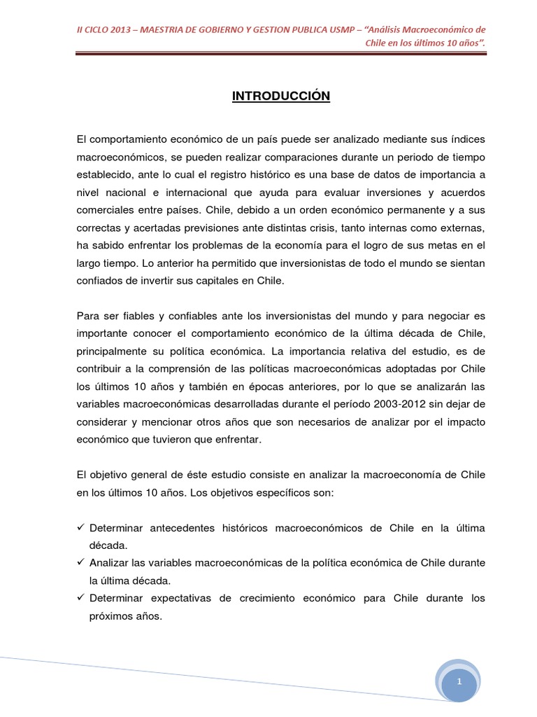 Analisis Macroeconomico de Chile en Los Últimos Diez Años | PDF | Tipo ...