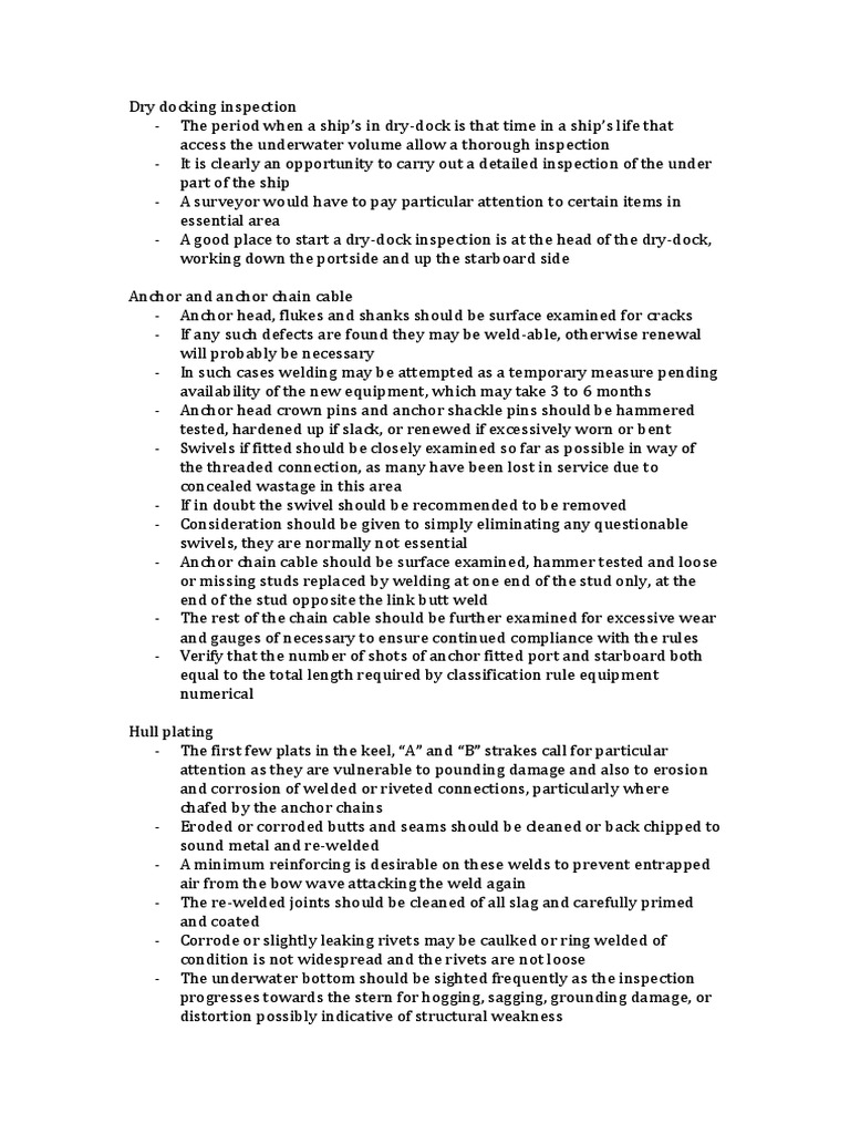 Dry Docking Inspection | PDF | Anchor | Welding