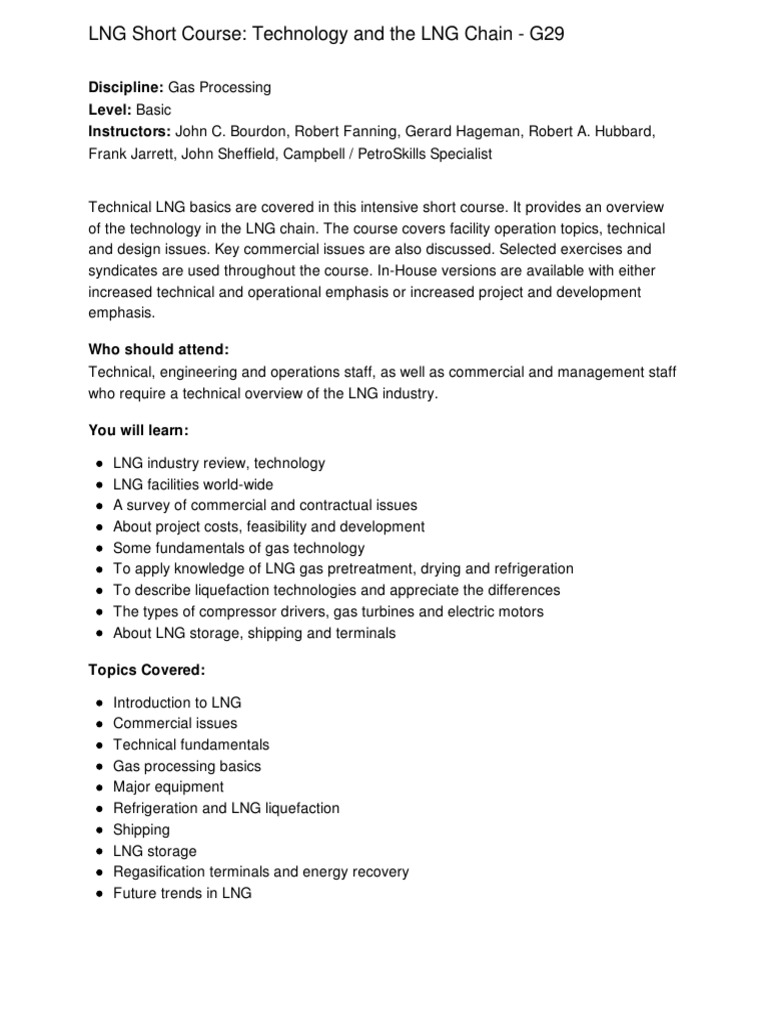 LNG Fundamentals Short Course Overview | PDF