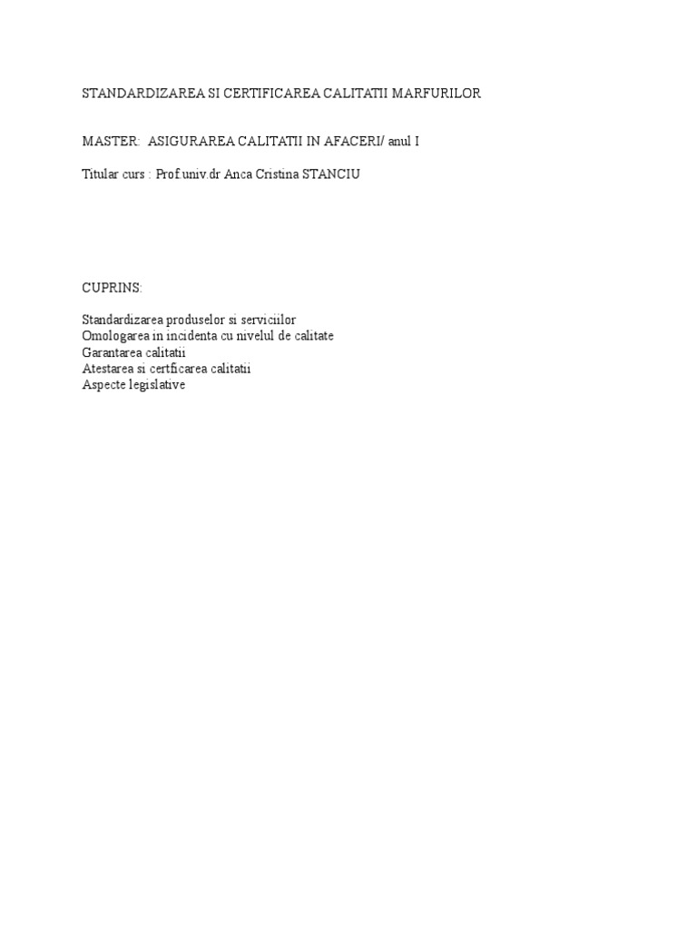 Standardizare Si Certificare | PDF