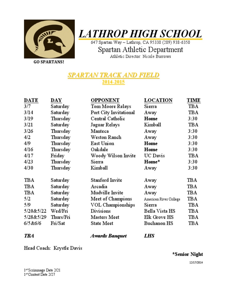 Lhs 2015 Schedule | PDF | Sports & Recreation