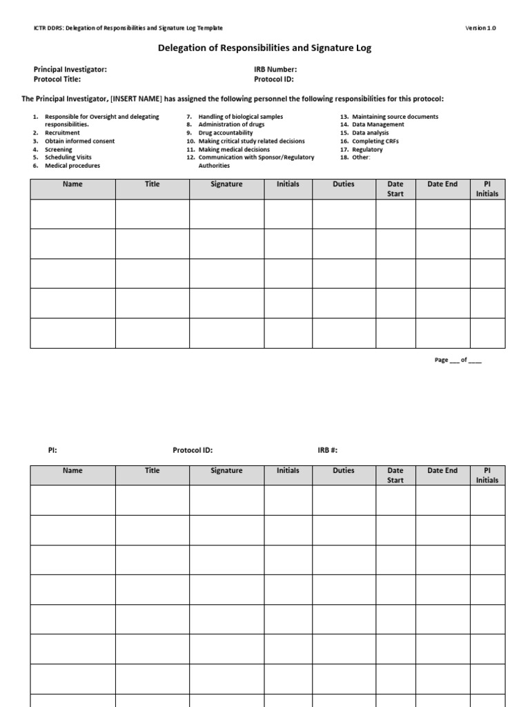 Delegation of Responsibilities Log Template | PDF