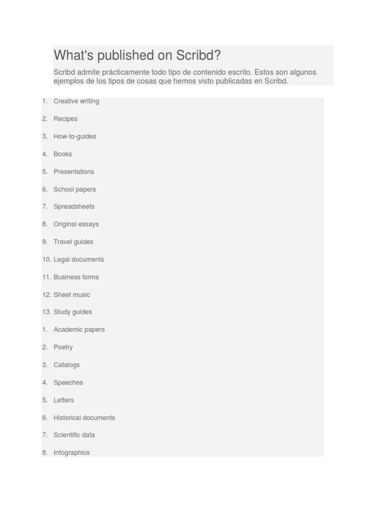 Scribd Content Types Guide | PDF | Foreign Language Studies | Home & Garden