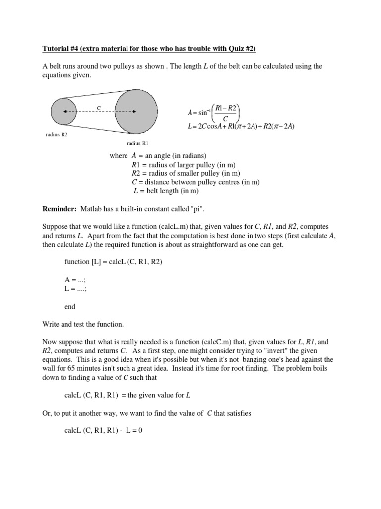 Belt Length Calculation in Matlab | PDF | Belt (Mechanical) | Function ...