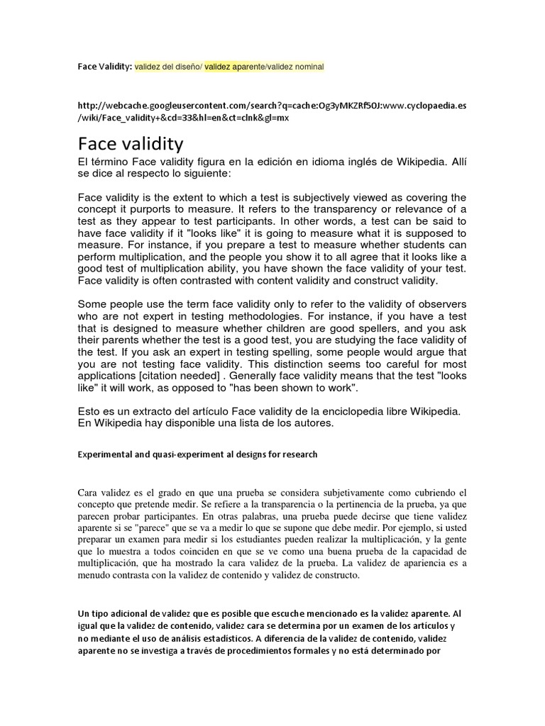 Face Validity PDF Validity (Statistics) Tests