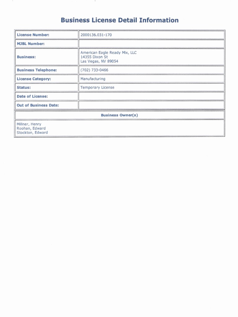 Business License Details for American Eagle | PDF | Politics | Law