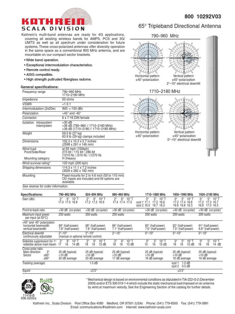 Kathrein 80010292 V 03 Antenna Datasheet | PDF | Antenna (Radio ...
