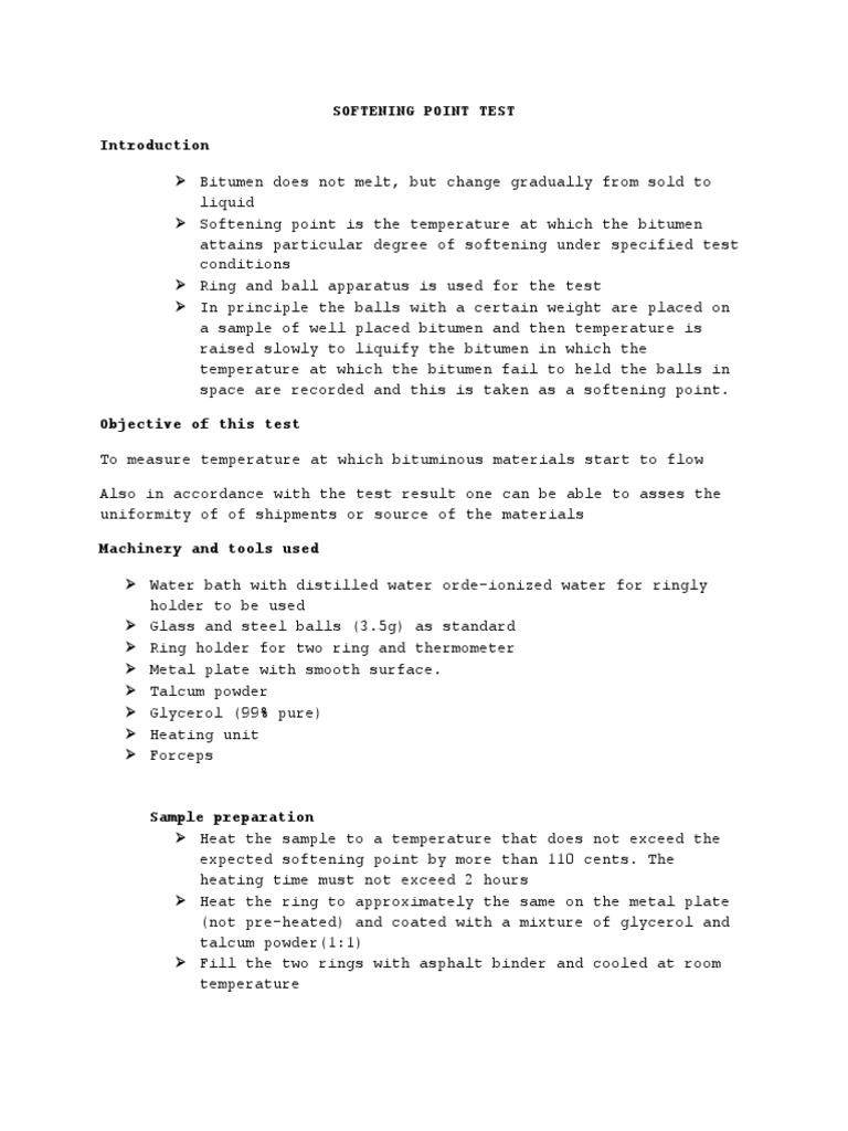 Softening Point Test | Download Free PDF | Asphalt | Temperature