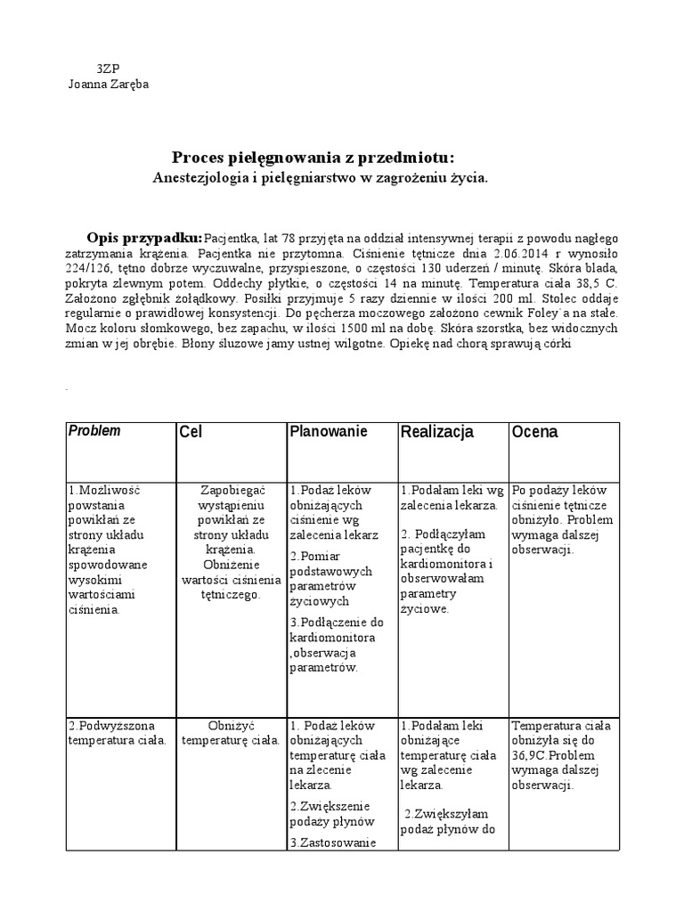 Proces Pielęgnowania Pacjenta Z Cukrzycą Opis Przypadku