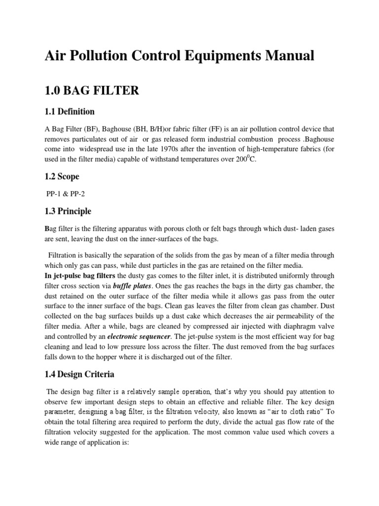 Air Pollution Control Manual Bagfilter PDF Building Engineering Gases