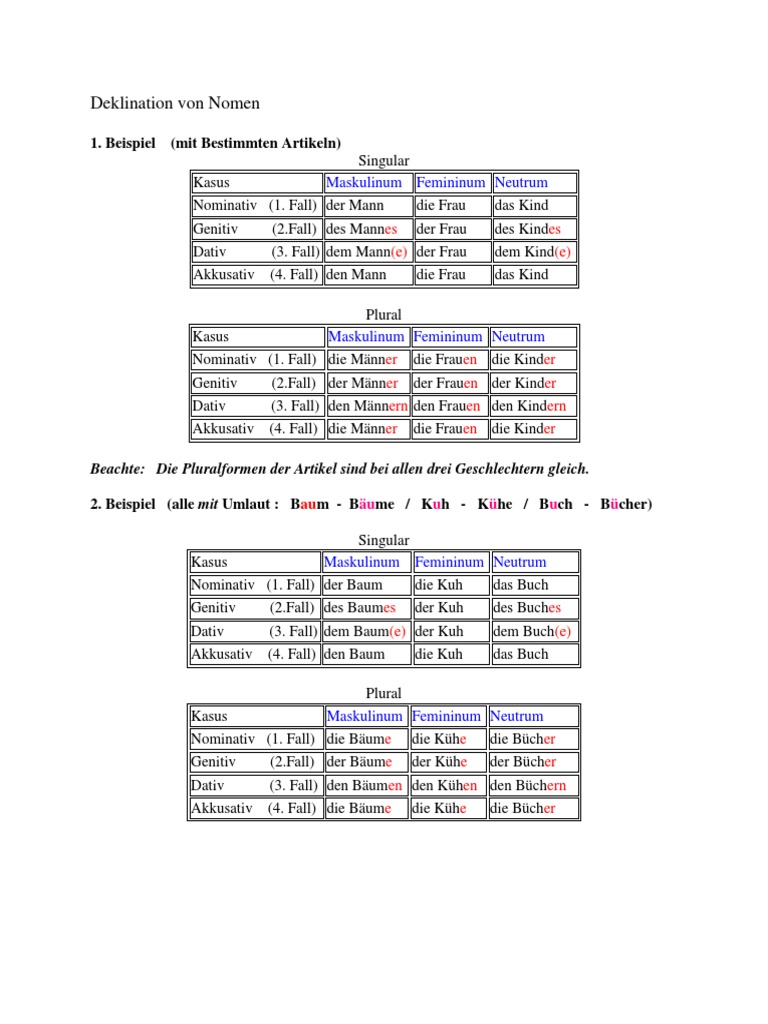 Deklination Von Nomen