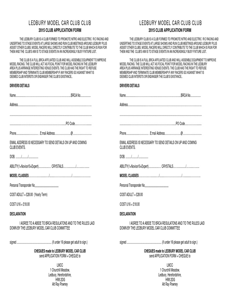 2015 Club Membership Form LMCC | PDF | Business