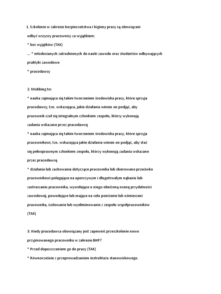 Test Bhp Dla Nauczycieli Z Odpowiedziami test BHP