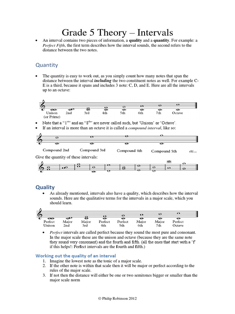 grade 5 theory intervals worksheet