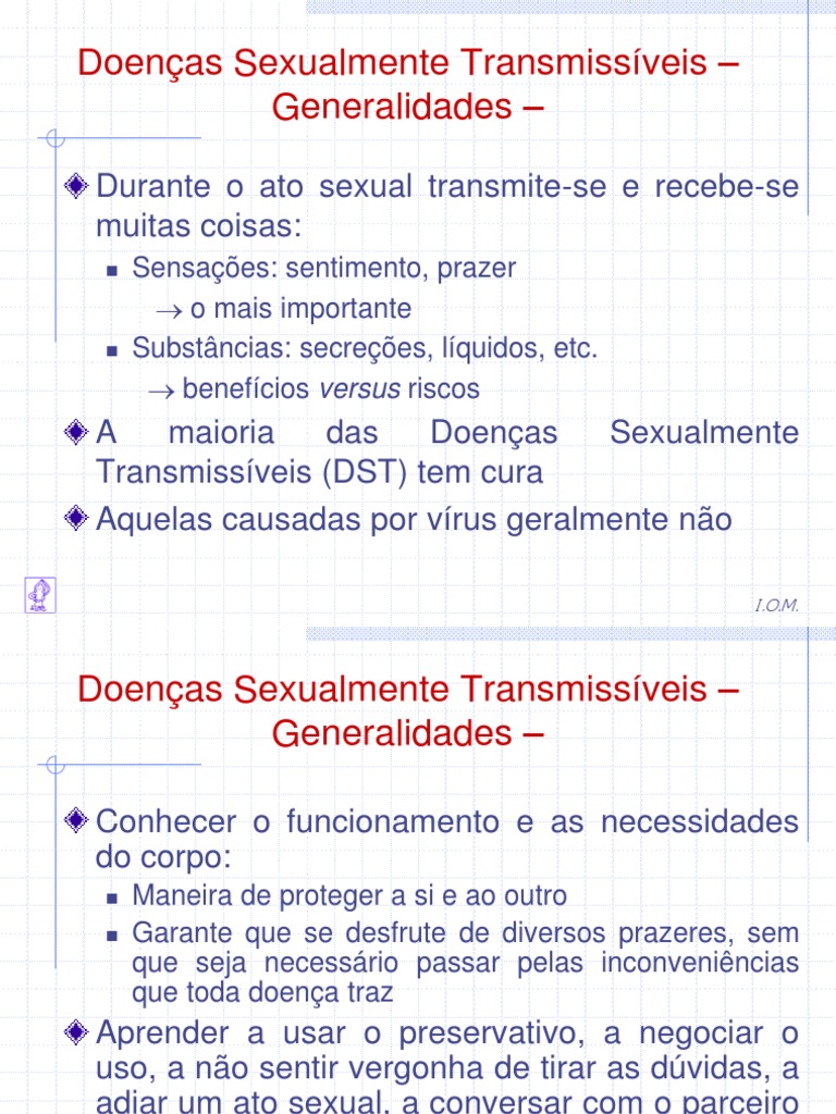 DST Slides PDF Infecção sexualmente transmissível Relação sexual