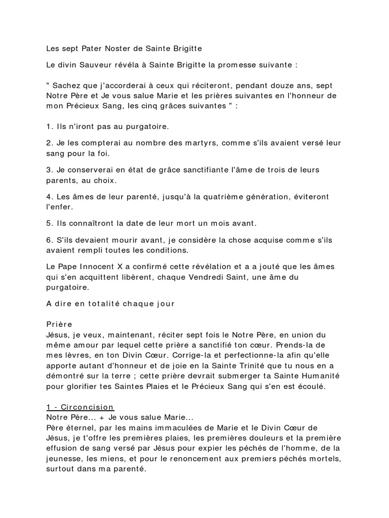 Les 7 Pater Noster De Sainte Brigitte Sept Pater Et Ave | PDF | Marie, mère de Jésus | Purgatoire