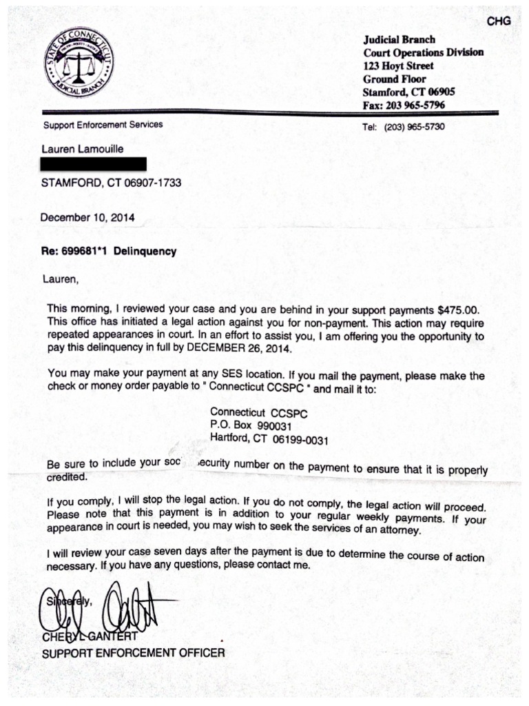 Christmas Threat Letter From CT Child Support Enforcement