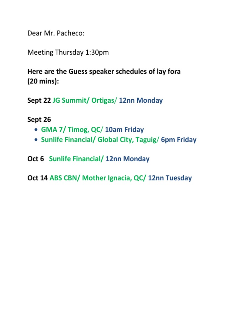 Upcoming Speaker Schedule Meetings | PDF