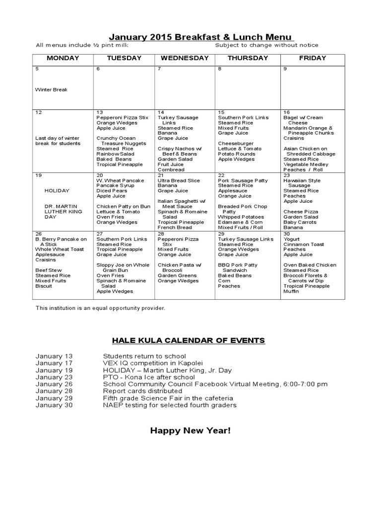Breakfast & Lunch Menu - January 2015 | PDF | Business