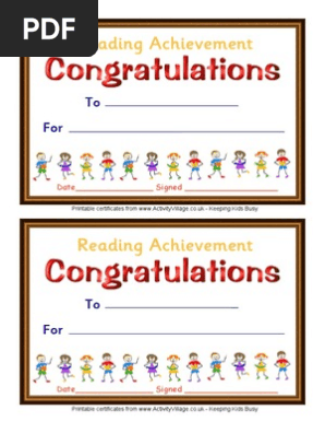 Reading Achievement Certificate