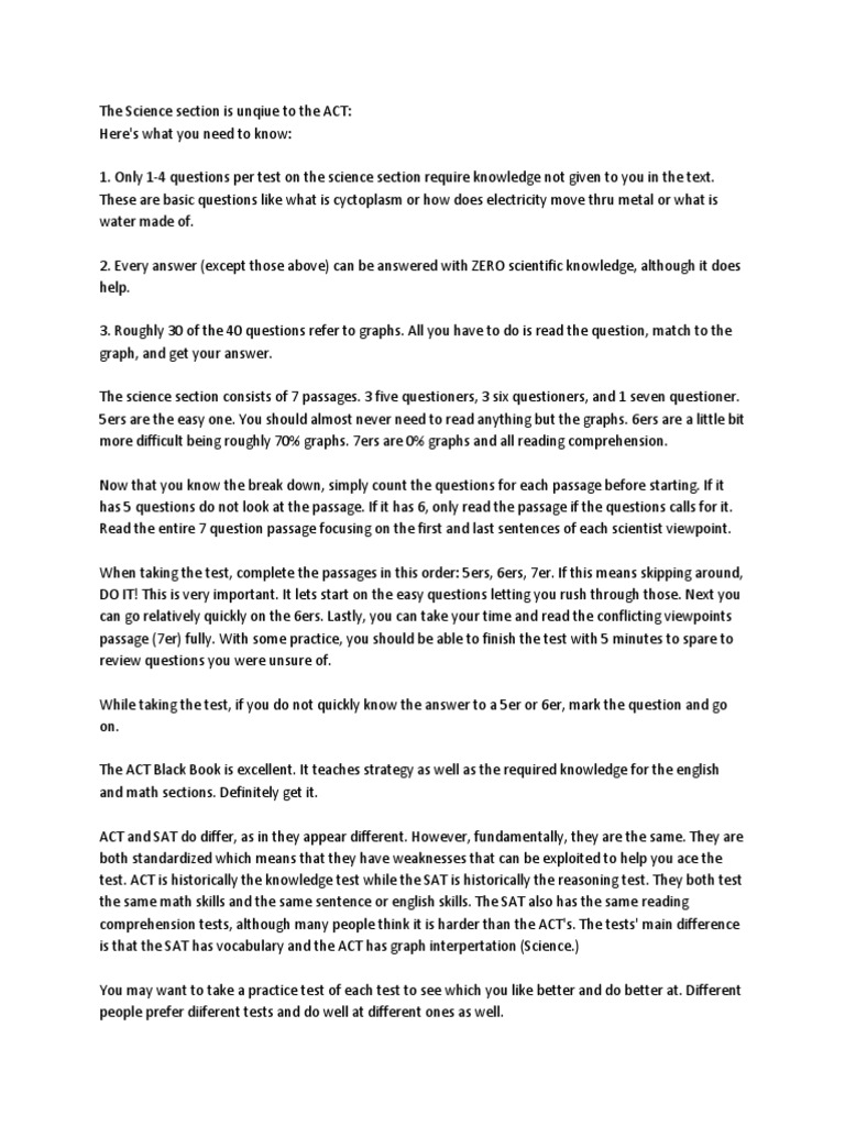ACT Science Section Notes | PDF | Sat | Teaching Mathematics