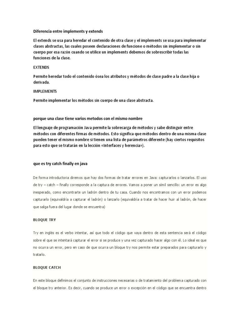 Diferencias entre implements y extends en Java | PDF | Java (lenguaje ...