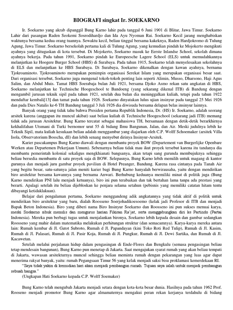 Biografi singkat Ir Soekarno