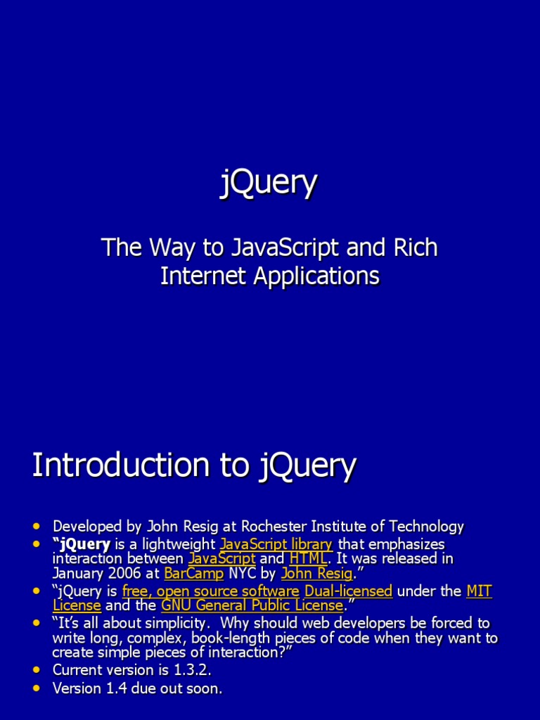 Jquery: The Way To Javascript and Rich Internet Applications | PDF | J ...