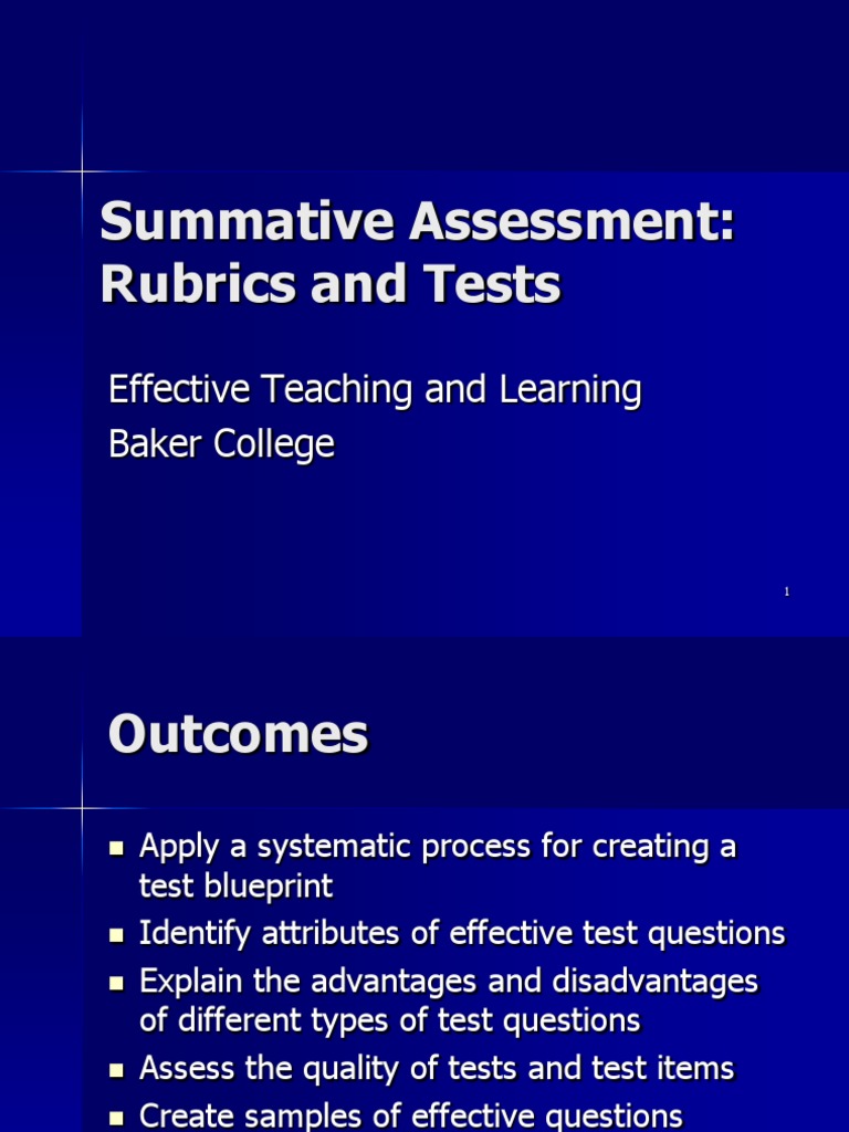 Summative Evaluation-Rubric and Test | PDF | Rubric (Academic ...