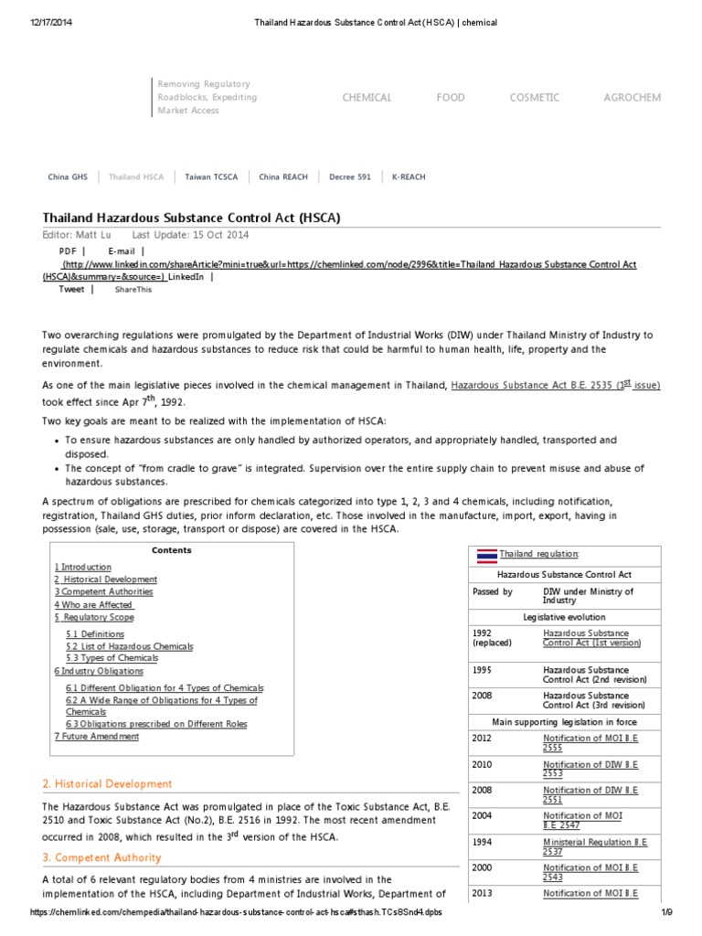 Thailand Hazardous Substance Control Act (HSCA) Chemical PDF