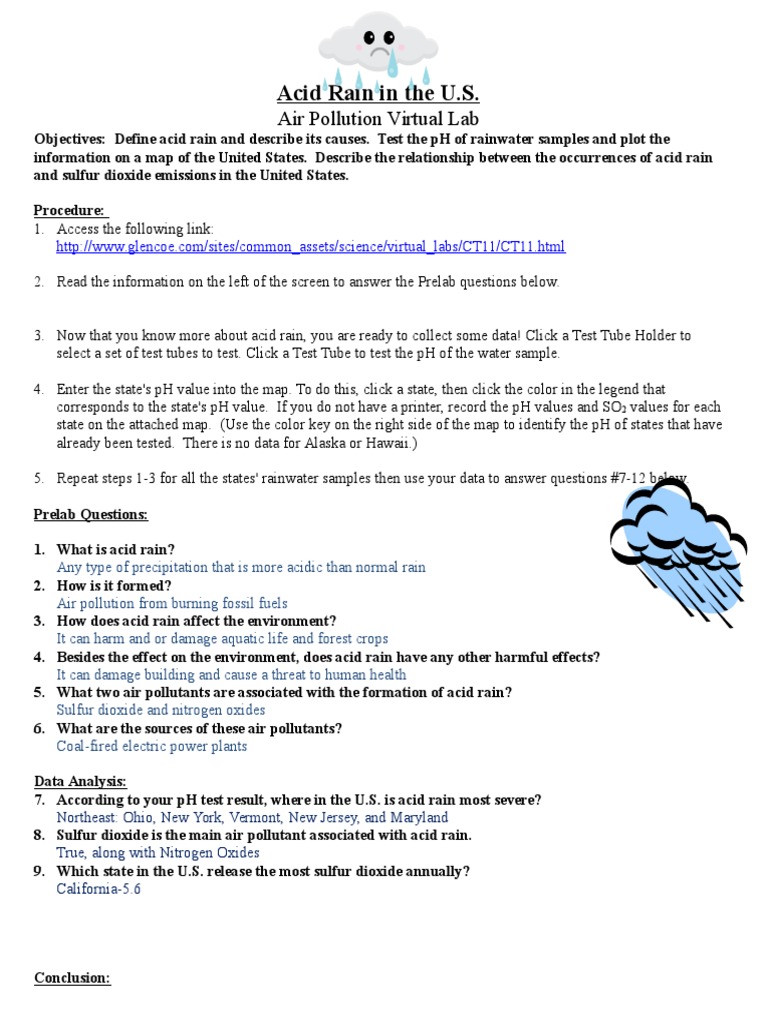 worksheet Ph And Acid Rain Worksheet acid rain virtual lab worksheet air pollution rain